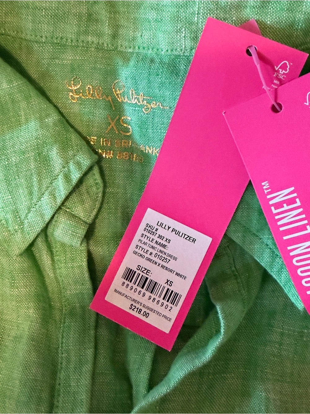 NWT Lilly Pulitzer Pilar Tunic Linen Dress Gecko Green/Resort White XS - Picture 3 of 4